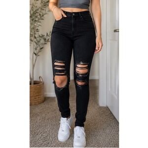 Hollister High-Rise Super Skinny Distressed Black Jeans W29 L30 9L